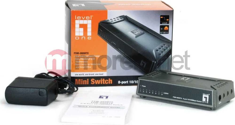 Šakotuvas Level One LevelOne FSW-0808TX Ne-valdomas Fast Ethernet (10/100) Pilka
