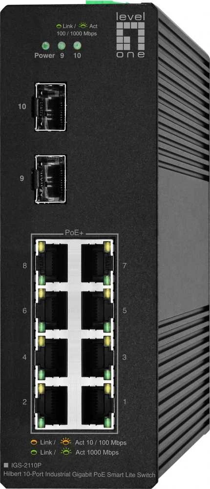 Šakotuvas Level One Carruzzo LevelOne IGS-2110P tinklo komutatorius Valdomas L2 Gigabit Ethernet (10/100/1000) Maitinimas per Eternetą (PoE) Juoda