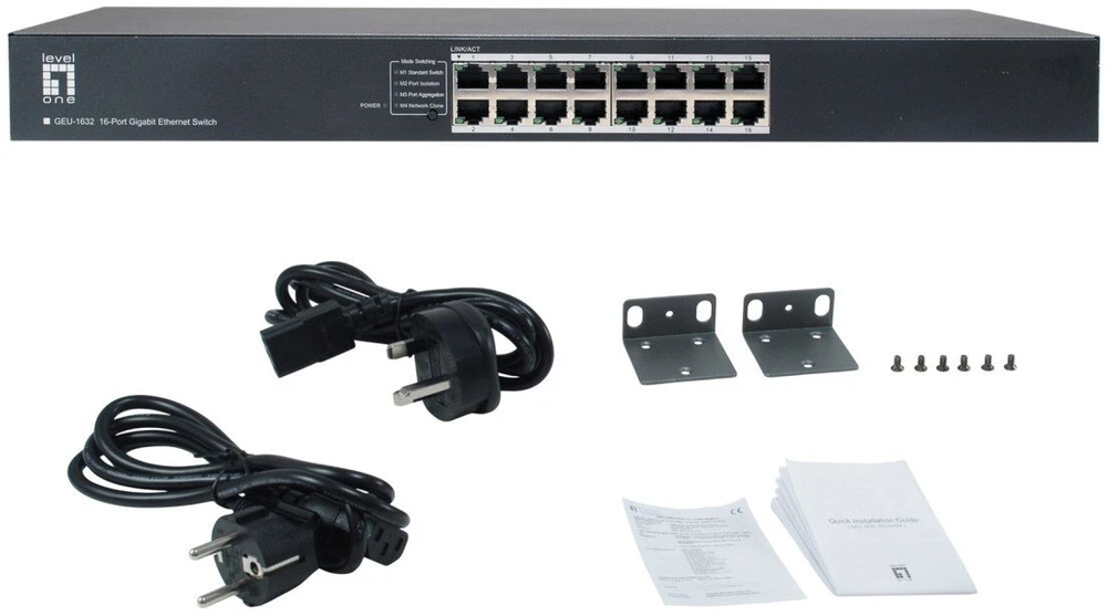 Šakotuvas Level One Carruzzo LevelOne GEU-1632 Ne-valdomas Gigabit Ethernet (10/100/1000) 1U Pilka