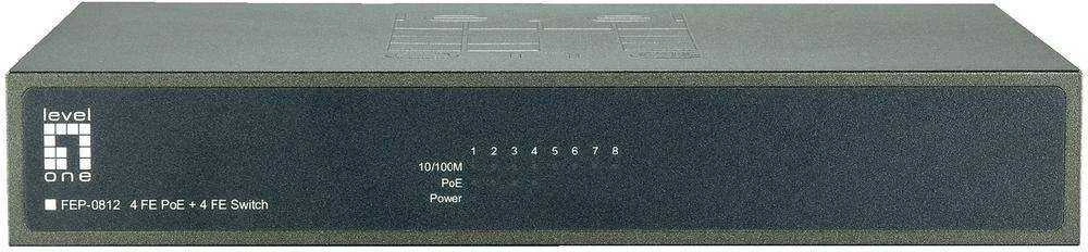 Šakotuvas Level One Carruzzo LevelOne FEP-0812 tinklo komutatorius Fast Ethernet (10/100) Maitinimas per Eternetą (PoE) Juoda