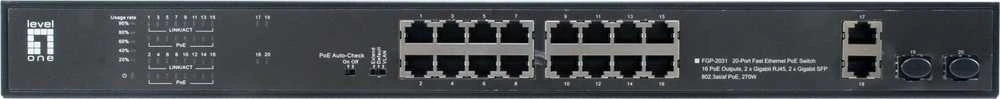 Šakotuvas Level One Carruzzo LevelOne FGP-2031 tinklo komutatorius Ne-valdomas Fast Ethernet (10/100) Maitinimas per Eternetą (PoE) 1U Juoda