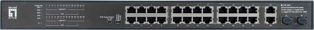 Šakotuvas Level One Carruzzo LevelOne FGP-2831 tinklo komutatorius Ne-valdomas Fast Ethernet (10/100) Maitinimas per Eternetą (PoE) 1U Juoda