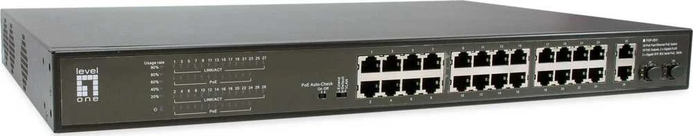 Šakotuvas Level One Carruzzo LevelOne FGP-2831 tinklo komutatorius Ne-valdomas Fast Ethernet (10/100) Maitinimas per Eternetą (PoE) 1U Juoda