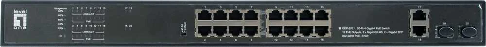 Šakotuvas Level One Carruzzo LevelOne GEP-2021 tinklo komutatorius Ne-valdomas Gigabit Ethernet (10/100/1000) Maitinimas per Eternetą (PoE) 1U Juoda