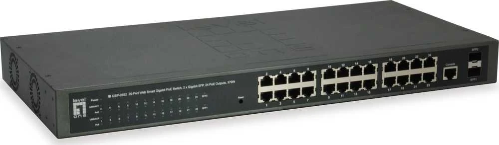Šakotuvas Level One Carruzzo LevelOne GEP-2652 tinklo komutatorius Valdomas L2 Gigabit Ethernet (10/100/1000) Maitinimas per Eternetą (PoE) Pilka