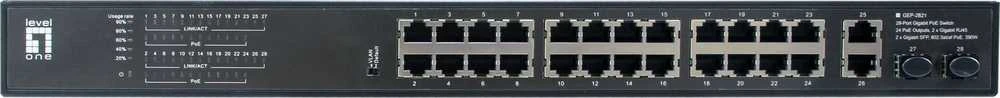 Šakotuvas Level One Carruzzo LevelOne GEP-2821 tinklo komutatorius Ne-valdomas Gigabit Ethernet (10/100/1000) Maitinimas per Eternetą (PoE) 1U Juoda