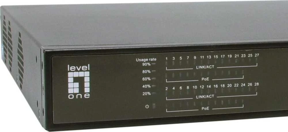 Šakotuvas Level One Carruzzo LevelOne GEP-2821 tinklo komutatorius Ne-valdomas Gigabit Ethernet (10/100/1000) Maitinimas per Eternetą (PoE) 1U Juoda