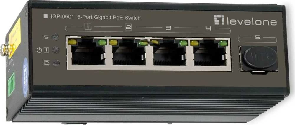 Šakotuvas Level One Carruzzo LevelOne IGP-0501 tinklo komutatorius Gigabit Ethernet (10/100/1000) Maitinimas per Eternetą (PoE) Juoda