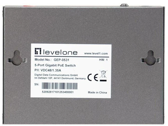 Šakotuvas Level One Carruzzo LevelOne GEP-0531 tinklo komutatorius Ne-valdomas L2 Gigabit Ethernet (10/100/1000) Maitinimas per Eternetą (PoE) Stalinis / tvirtinamas prie sienos Pilka