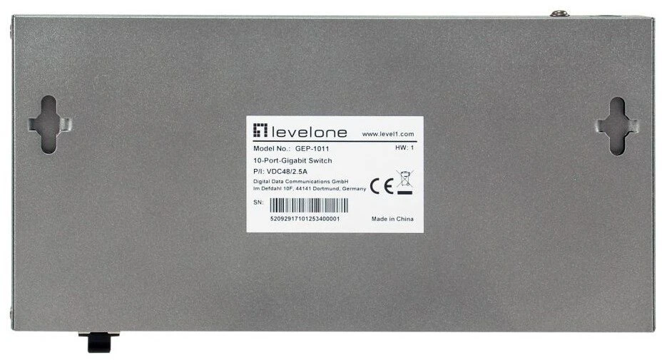 Šakotuvas Level One Carruzzo LevelOne GEP-1011 tinklo komutatorius Ne-valdomas L2 Gigabit Ethernet (10/100/1000) Maitinimas per Eternetą (PoE) Stalinis / tvirtinamas prie sienos Pilka