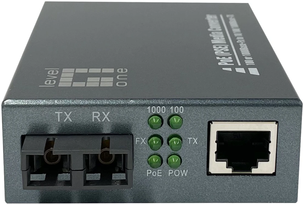 LevelOne PoE medijos konverteris su SC ir RJ45 jungtimis