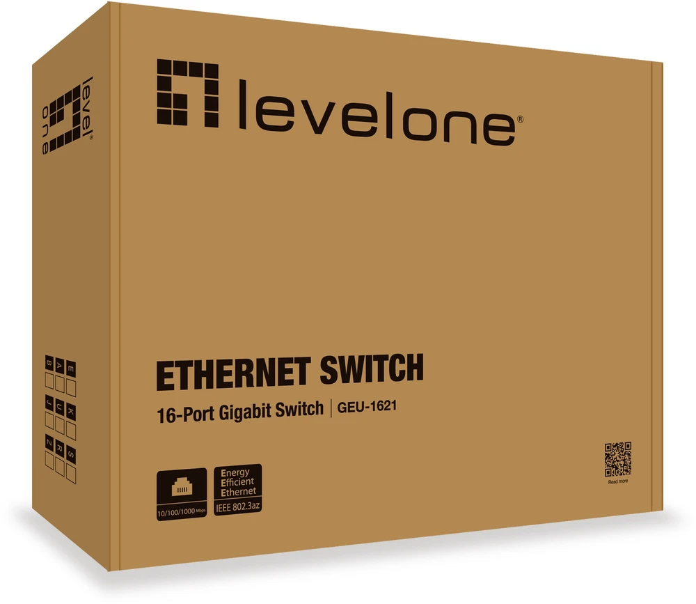 Šakotuvas Carruzzo LevelOne GEU-1621 tinklo komutatorius Gigabit Ethernet (10/100/1000) Pilka