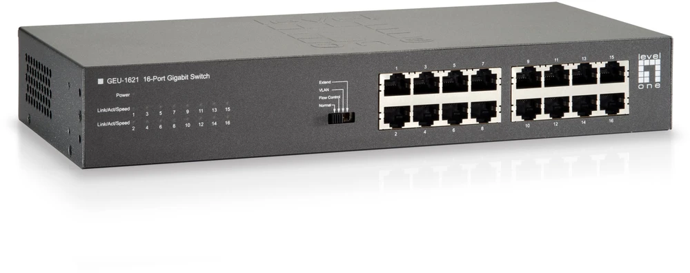 Šakotuvas Carruzzo LevelOne GEU-1621 tinklo komutatorius Gigabit Ethernet (10/100/1000) Pilka