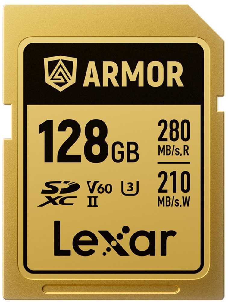 Atminties kortelė Lexar 128GB SDXC ARMOR Gold UHS-II U3, nerūdijančio plieno, IP68 (280/210 MB/s)