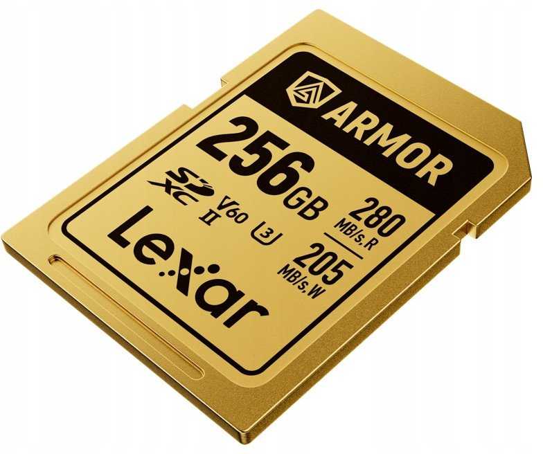 Atminties kortelė Lexar 256GB SDXC ARMOR Gold UHS-II U3, nerūdijančio plieno, IP68 (280/210 MB/s)