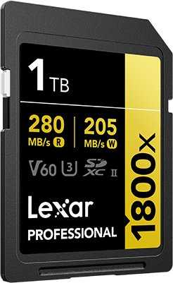 Lexar Profesionali 1800x SDXC 1 TB 10 klasės UHS-II/U3 V60 atminties kortelė (LSD1800001T-BNNNG)
