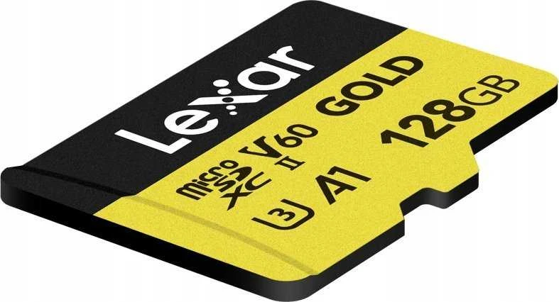 Lexar MicroSD Gold 128 GB atminties kortelė kampu
