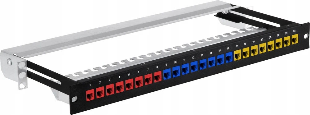 19" LEXI-Net 24 prievadų modulinis ekranuotas skydelis, juodas, ištraukiamas