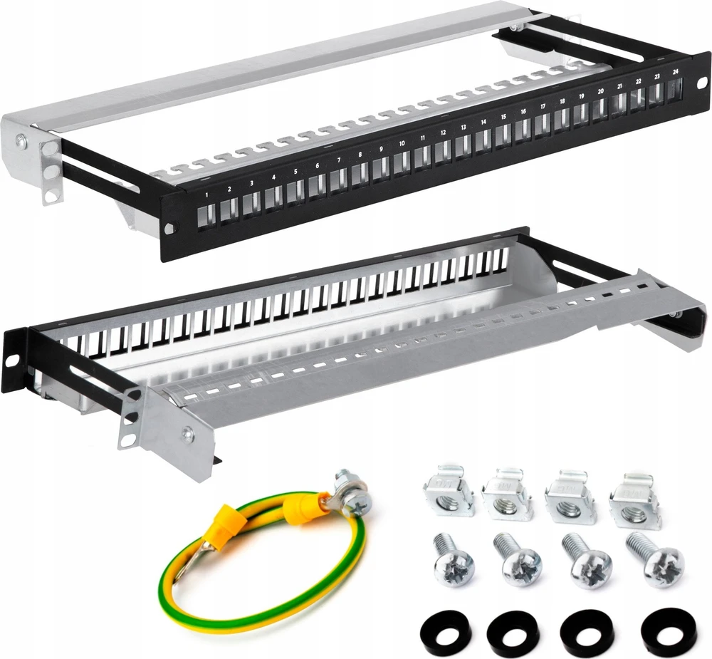 19" LEXI-Net 24 prievadų modulinis ekranuotas skydelis, juodas, ištraukiamas