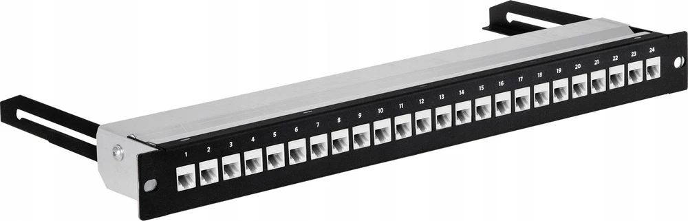 19" LEXI-Net 24 prievadų modulinis ekranuotas skydelis, juodas, ištraukiamas