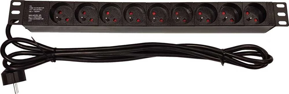 Lexi-NET 19'' rozvodný panel LEXI-Net 9x230V, kabelis 3m, 1U