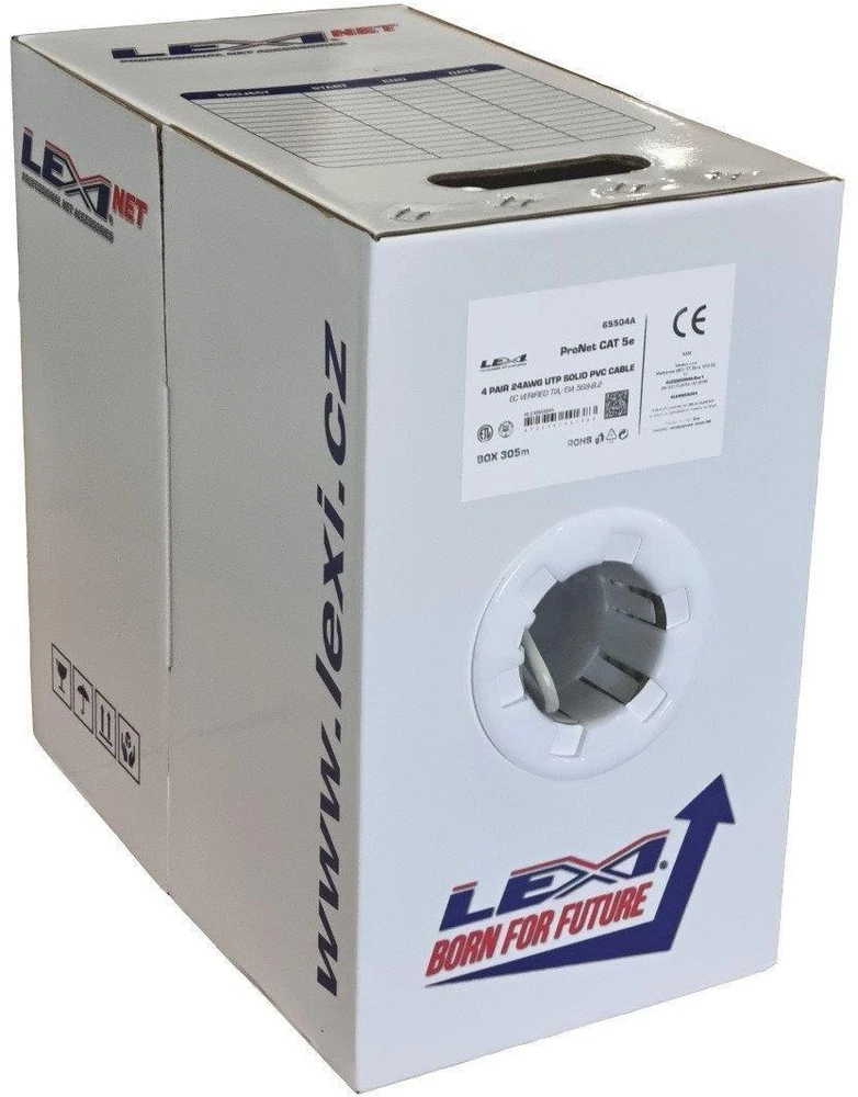 UTP kabelis LEXI-Net Cat5E, laidas, PVC, baltas, 305m, dėžė