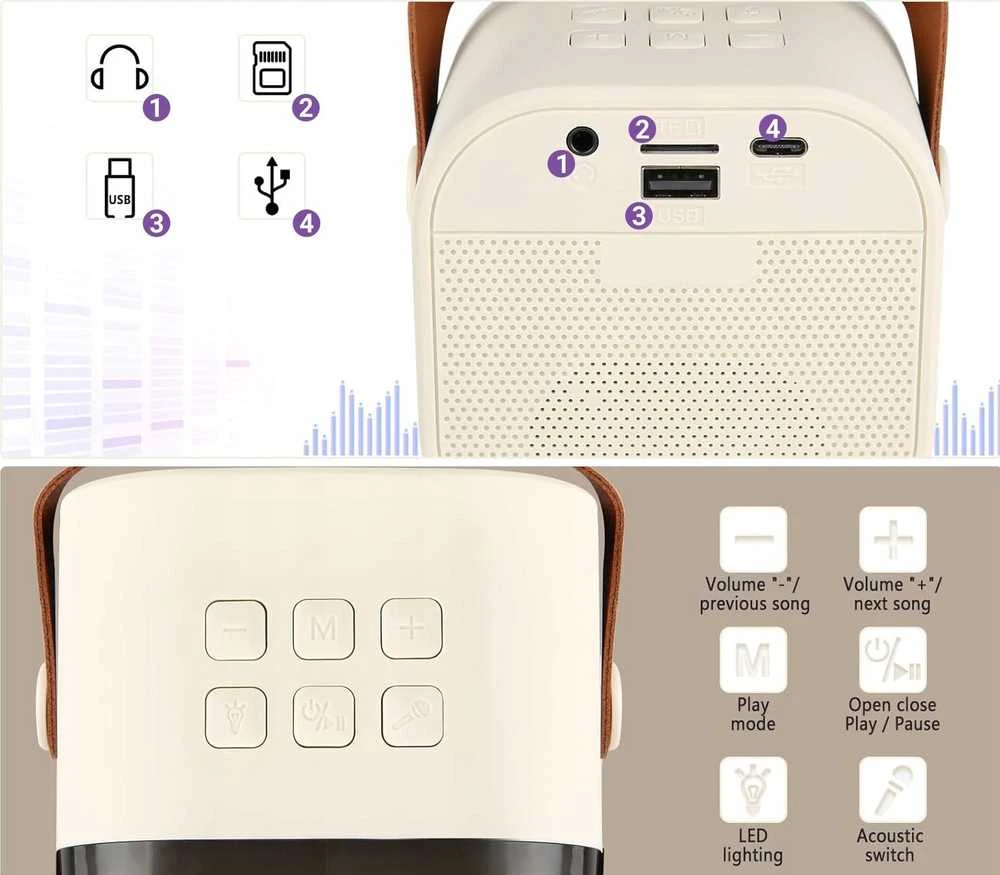 Garsiakalbis Lexibook PRZENOŚNY Rinkinys KARAOKE Nešiojama kolonėlė Bluetooth RGB DWA MIKROFONY USB MINI JACK