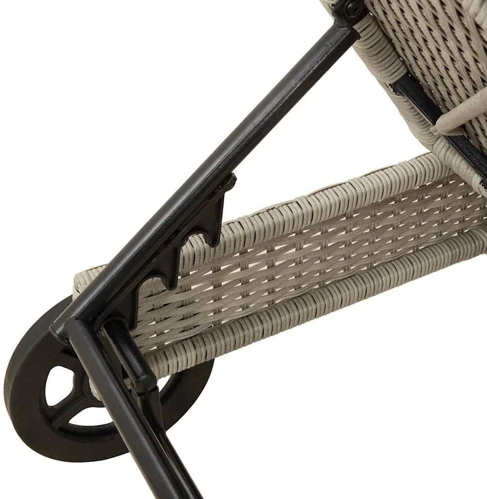 Saulės gultas su ratukais ir čiužinuku, pilkas, poliratanas