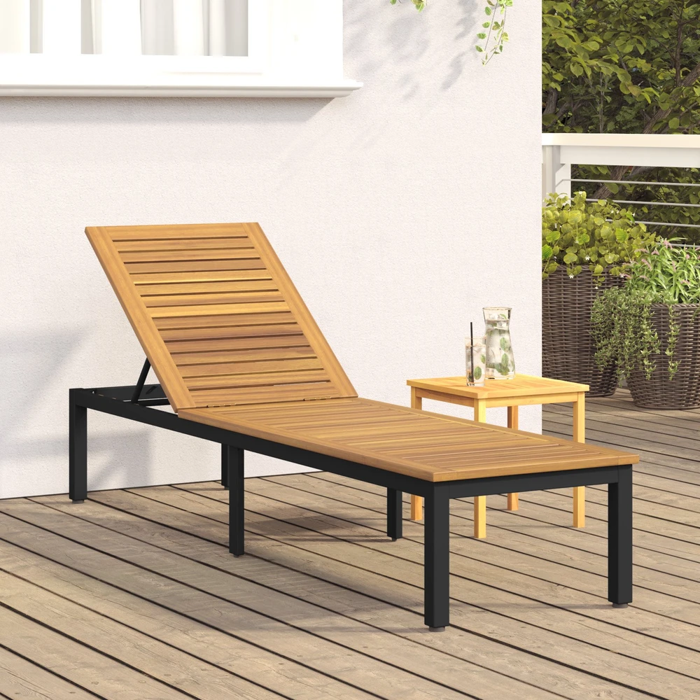 Saulės gultas Juoda 200 x 55 x 35 cm Kietos akacijos mediena