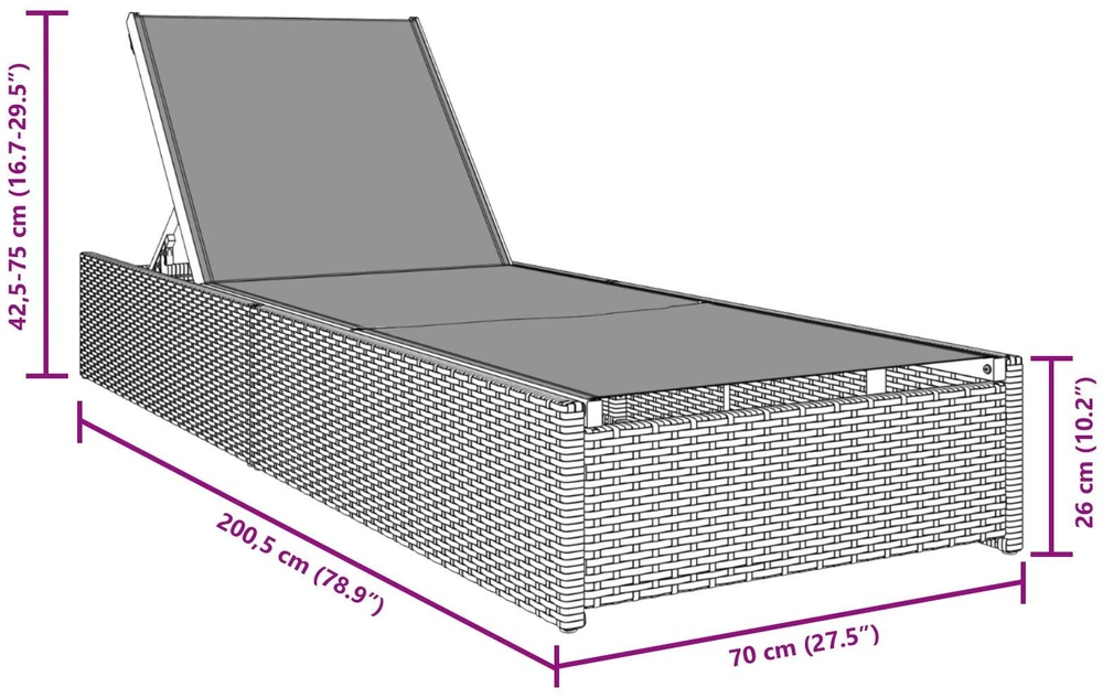 Saulės gultas Pilka 200.5 x 70 x 75 cm poliratanas