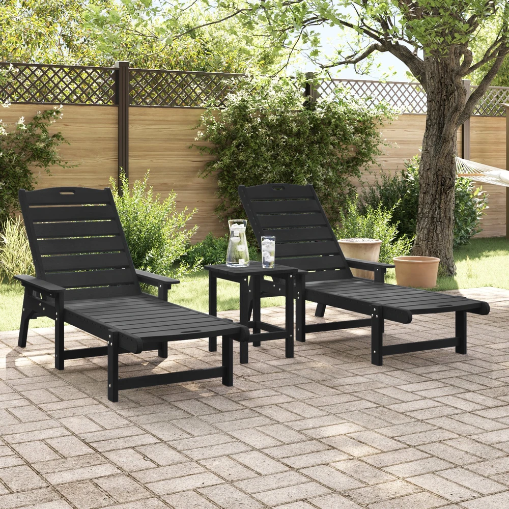 Saulės gultas 2 pcs Juoda 195,5 x 53 x 98,5 cm Polietilenas