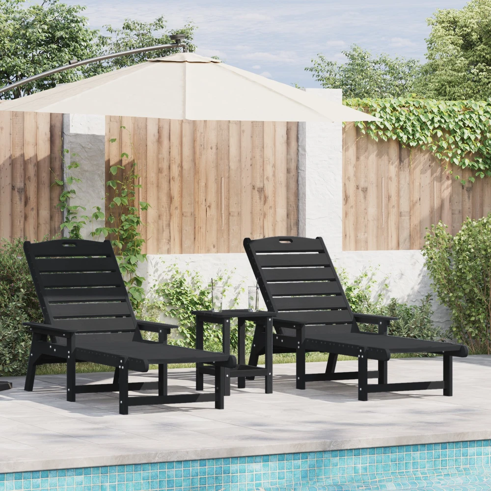 Saulės gultas 2 pcs Juoda 195,5 x 53 x 98,5 cm Polietilenas