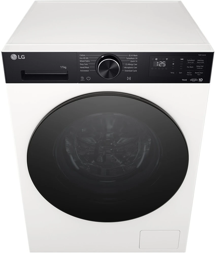 LG | Skalbimo mašina | F4X5011THB | Energy efficiency class A | Front loading | Skalbimo talpa 11 kg | 1400 RPM | Gylis 57 cm | Plotis 60 cm | Ekranas | LED | Steam function | Direct drive | Wi-Fi | Baltas