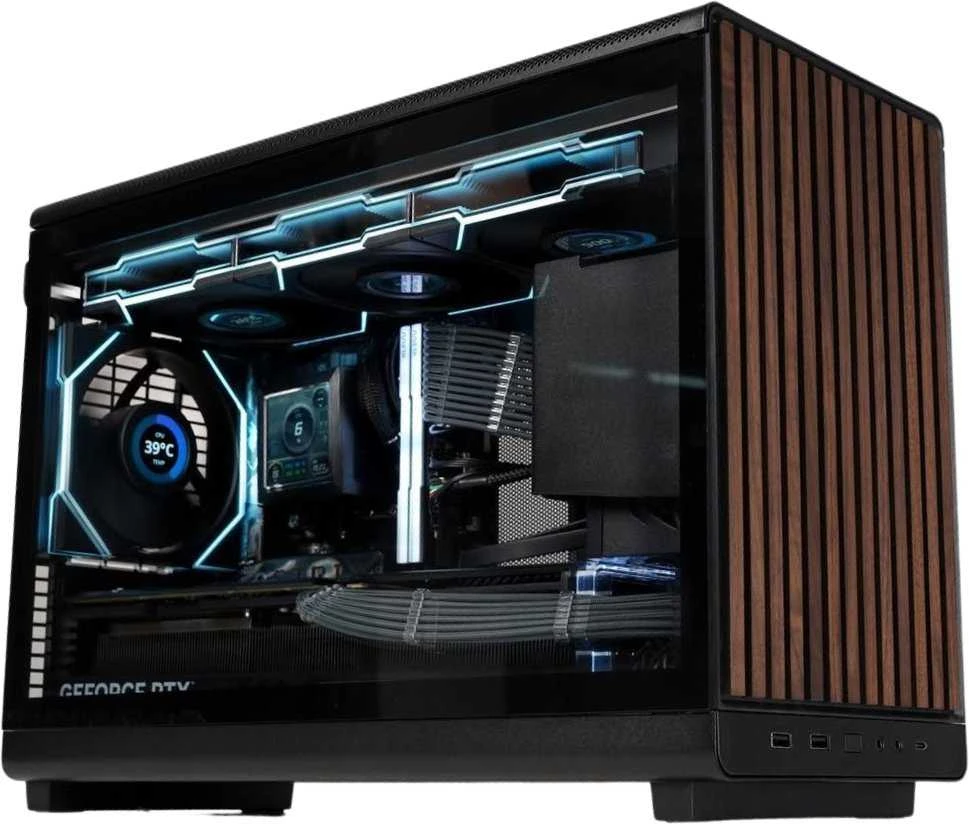 Lian Li DAN kompiuterio korpusass A3-mATX Wood Edition PC-kompiuterio korpusas, Tempered Glass, Micro-ATX – Walnuss, juodos spalvos
