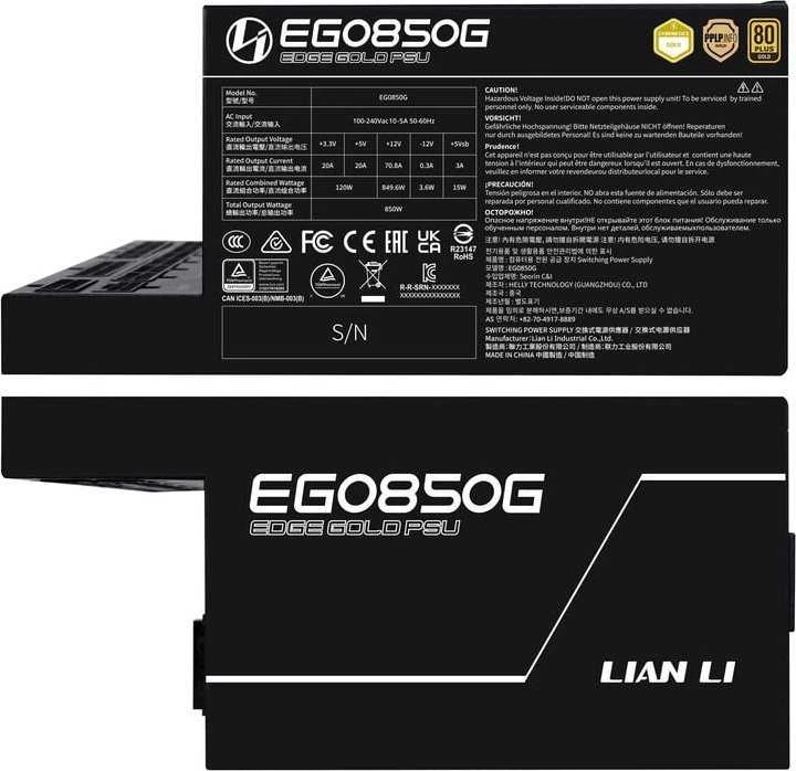 Lian Li EDGE GOLD 850 80 PLUS Gold maitinimo šaltinis, PCIe 5.1, ATX 3.1 × 850 vatų, juodas