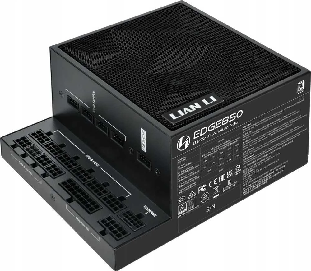 Lian Li EDGE EG0850 80 PLUS Platinum maitinimo šaltinis, PCIe 5.1, ATX 3.1 × 850, Juodas