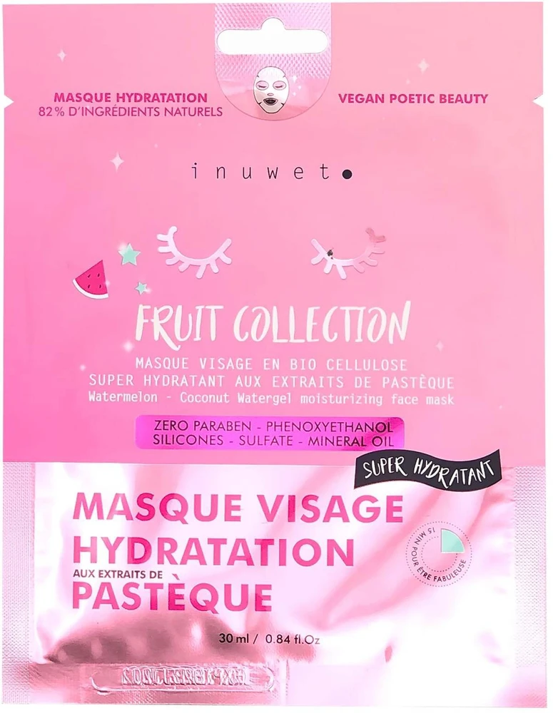 Inuwet Fruit Collection Watermelon Hydrating Regenerating & Refreshing Sheet Mask Face Day & Night, 30 ml