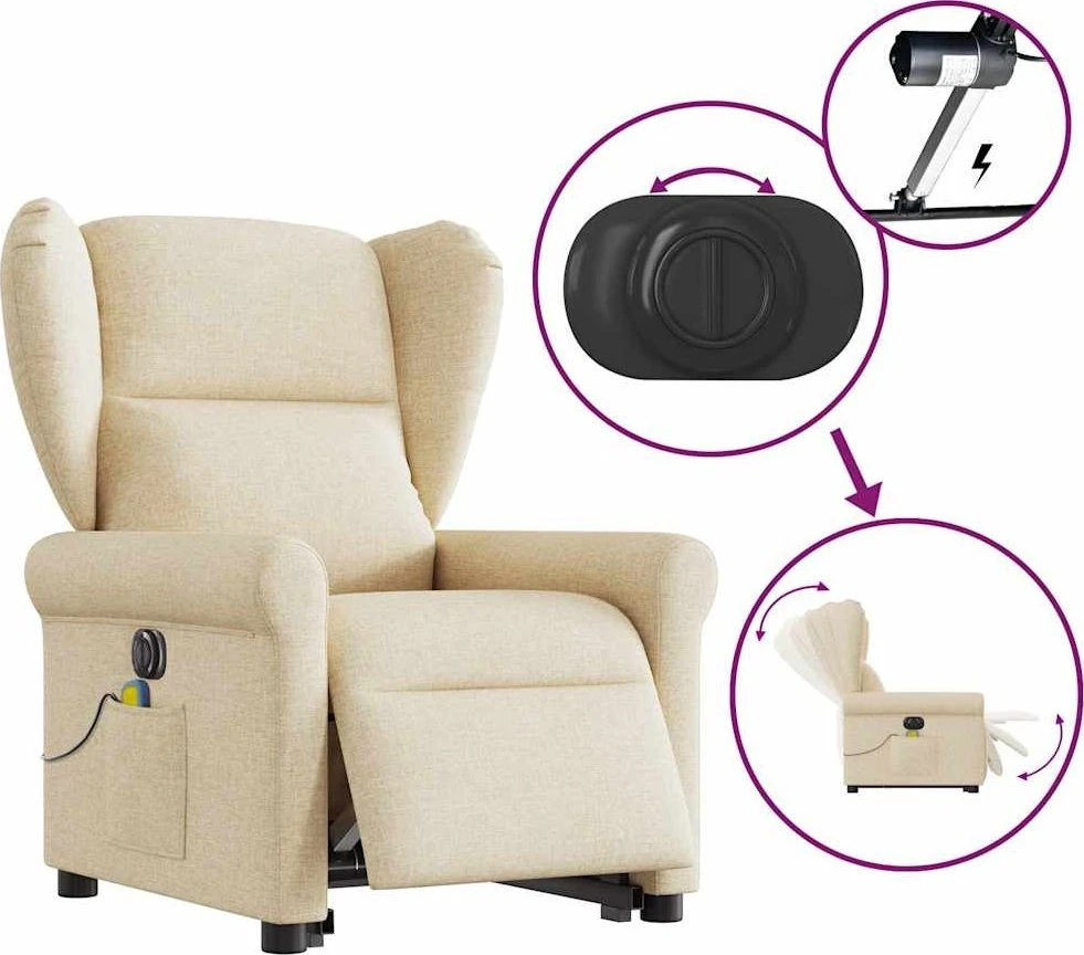 Fotelis Atsistojantis elektrinis masažinis krėslas, kreminis, audinys