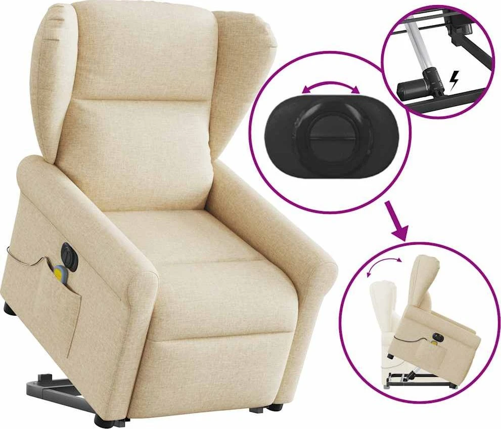 Fotelis Atsistojantis elektrinis masažinis krėslas, kreminis, audinys
