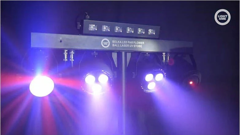 LIGHT4ME LED PAR GĖLĖS EFEKTO RUTULYS SU LAZERIU, UV IR STROBOSKOPO FUNKCIJOMIS
