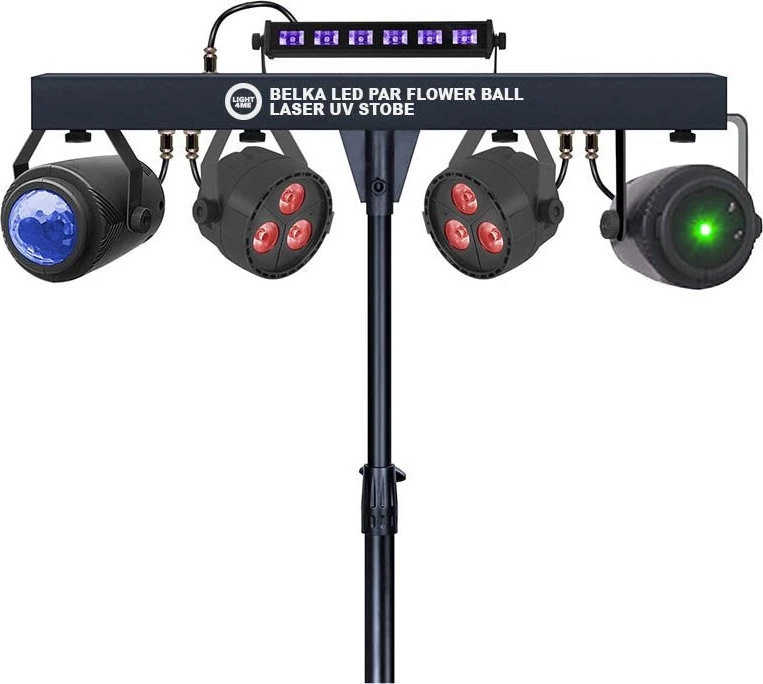 LIGHT4ME LED PAR GĖLĖS EFEKTO RUTULYS SU LAZERIU, UV IR STROBOSKOPO FUNKCIJOMIS
