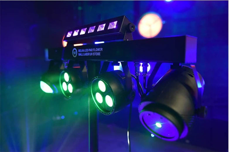 LIGHT4ME LED PAR GĖLĖS EFEKTO RUTULYS SU LAZERIU, UV IR STROBOSKOPO FUNKCIJOMIS