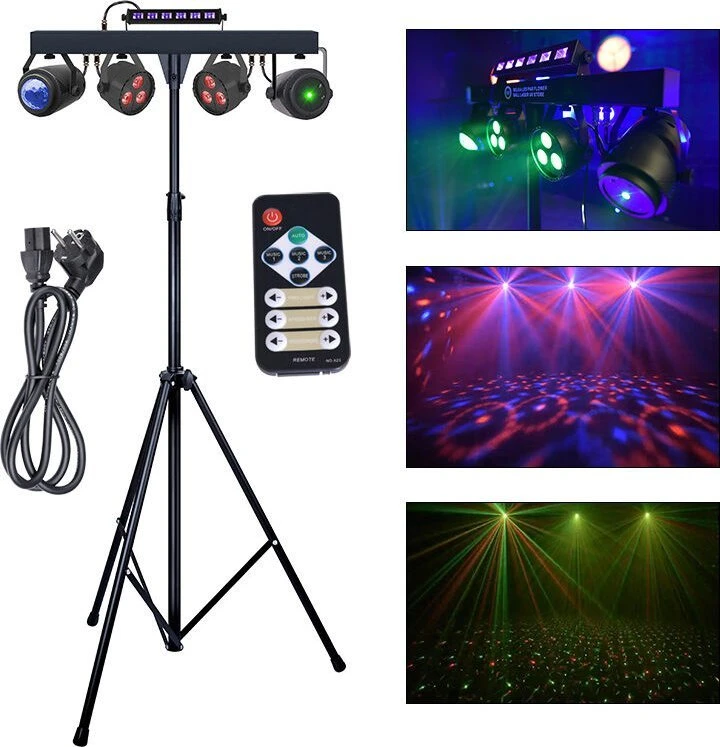 LIGHT4ME LED PAR GĖLĖS EFEKTO RUTULYS SU LAZERIU, UV IR STROBOSKOPO FUNKCIJOMIS