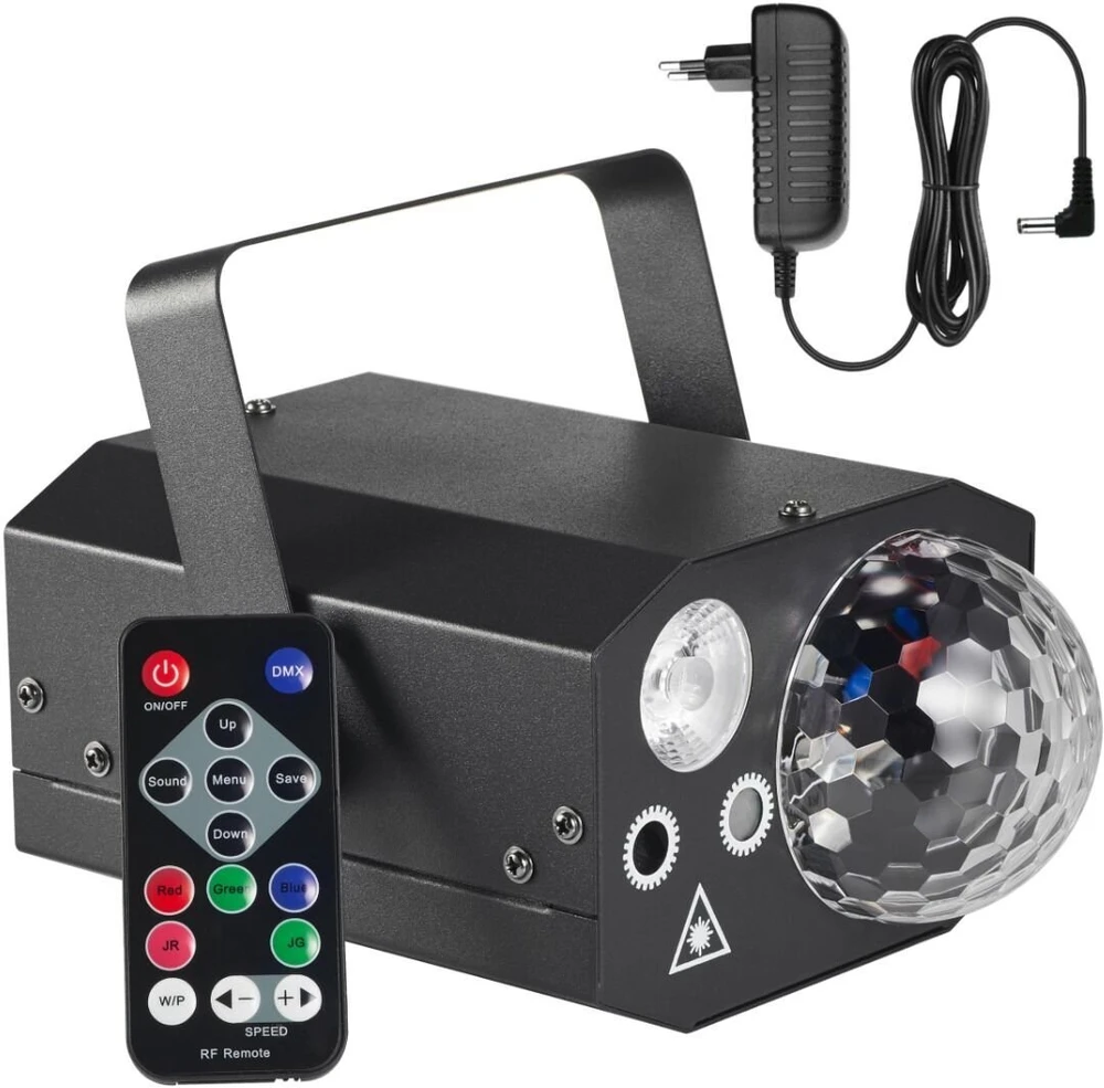 Lubinis šviestuvas LIGHT4ME GIG rinkinys 2 - rinkinys (dūmų mašina + 1 litras dūmų skysčio + baterijomis maitinamas burbulų aparatas + 1 litras burbulų skysčio + 4 viename apšvietimo efektas)