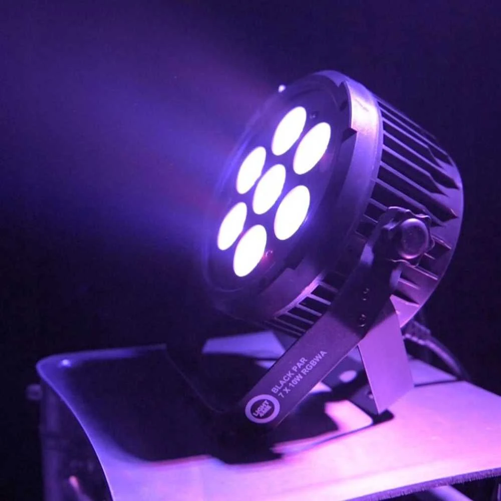 L4M LIGHT4ME Juodas PAR 7x10W RGBWA LED Galingas ir lengvas