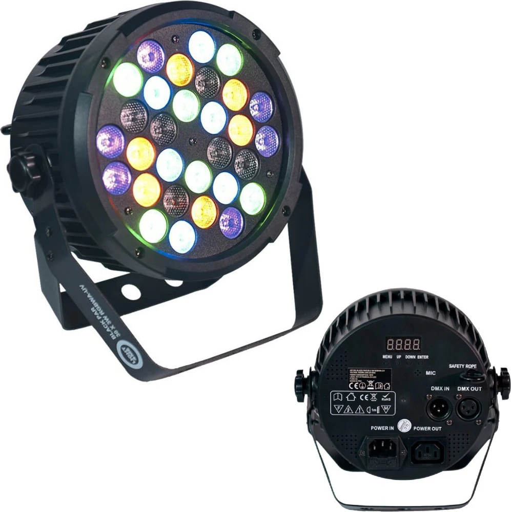 Light4Me Juodas PAR 30x3W RGBA-UV LED - LED sceninis prožektorius