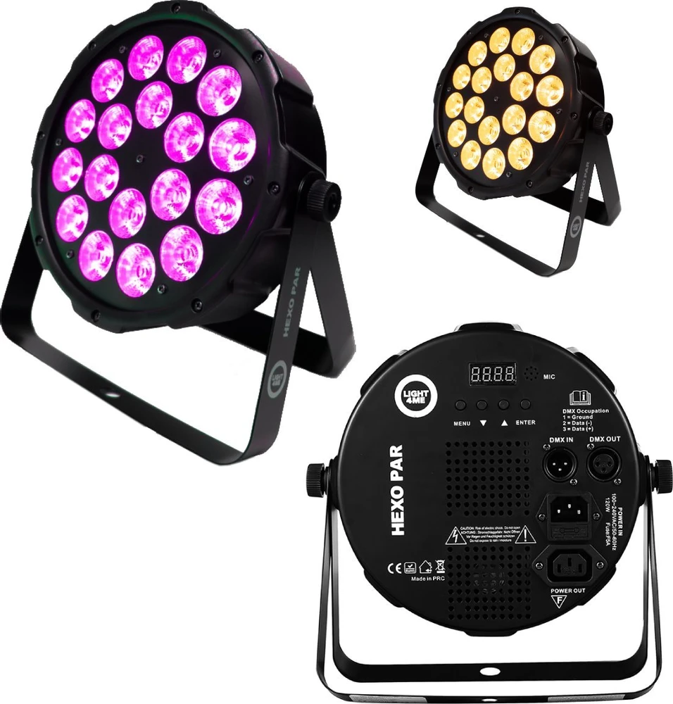 L4M LIGHT4ME HEXO PAR 18x12W RGBWA-UV prožektorius vaizdingas