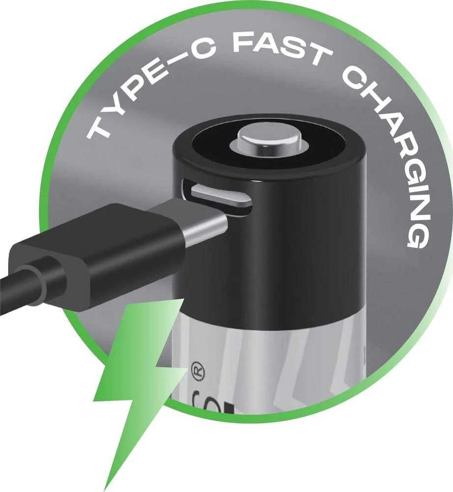 18650 ličio baterija su integruota USB-C įkrovimo jungtimi