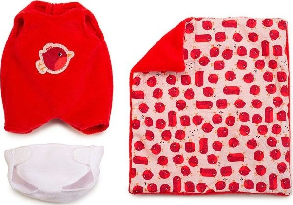 „Lilliputiens Baby in Basket“ su „Aghate“ drabužiais ir antklode