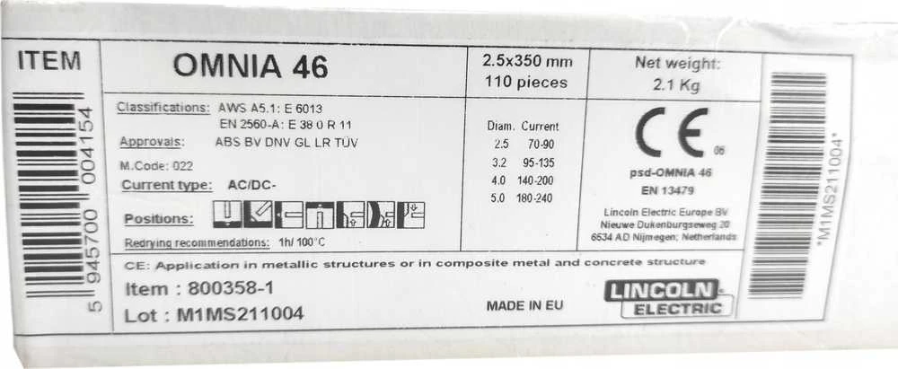 Lincoln Electric LINCOLN ELEKTRODA OMNIA 46 FI 2,5/2,1kg